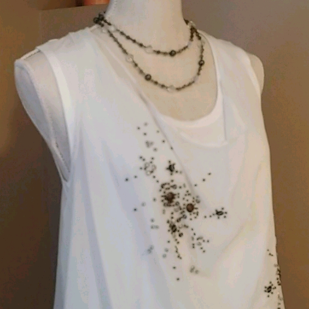 Rafaella☀️Sleeveless Beaded Double-Layered Blouse